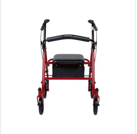 McKesson Folding Steel Four-Wheel Rollator, 12-Inch Seat Width, Red