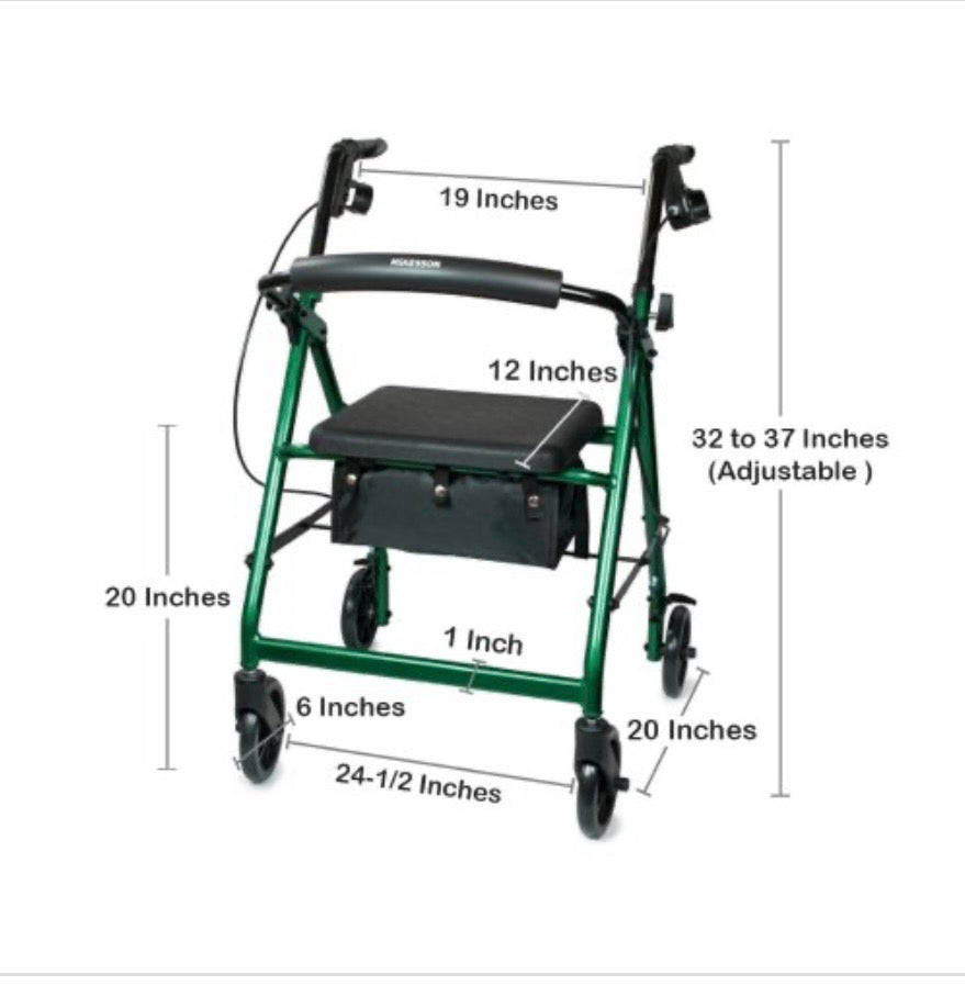 McKesson Folding Aluminum Four-Wheel Rollator, Green