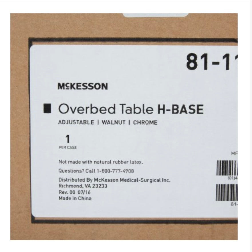 McKesson Overbed Table, Spring-Assisted Lift, 28.25 – 43.25 Inch Height Range