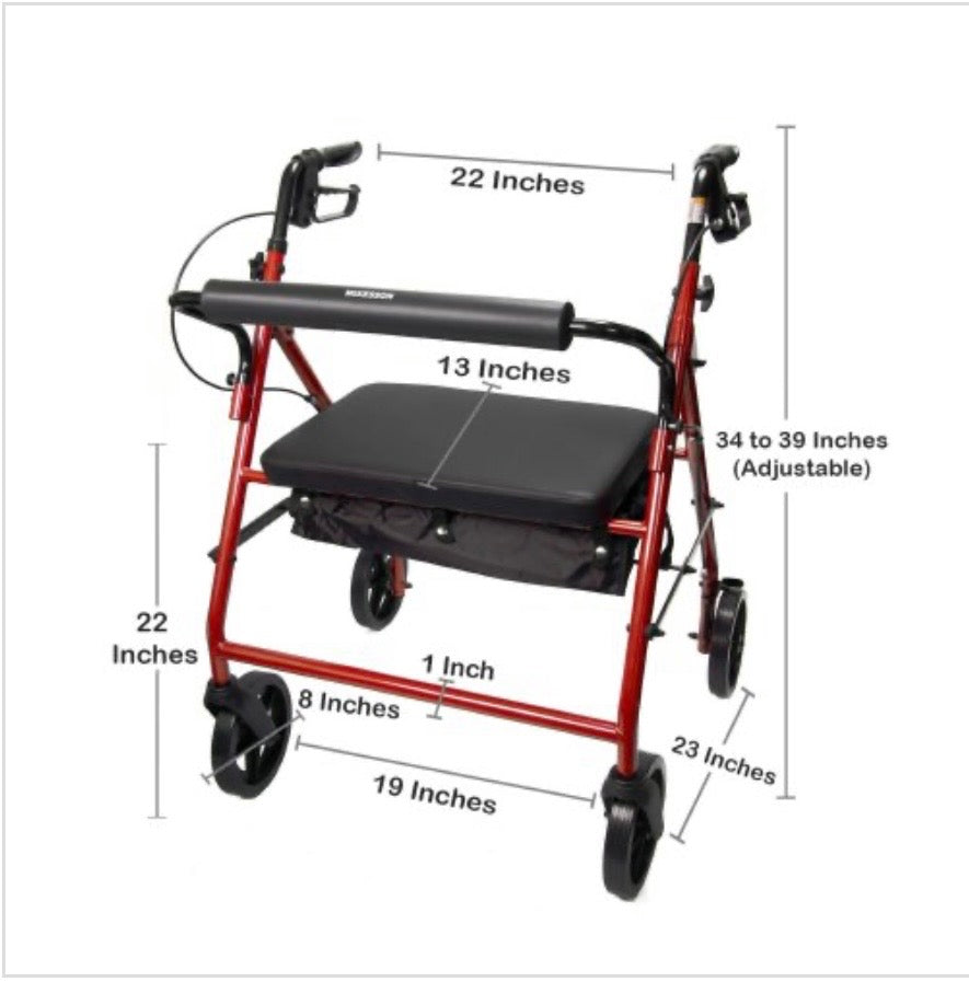 McKesson Bariatric Red Folding Steel Four-Wheel Rollator