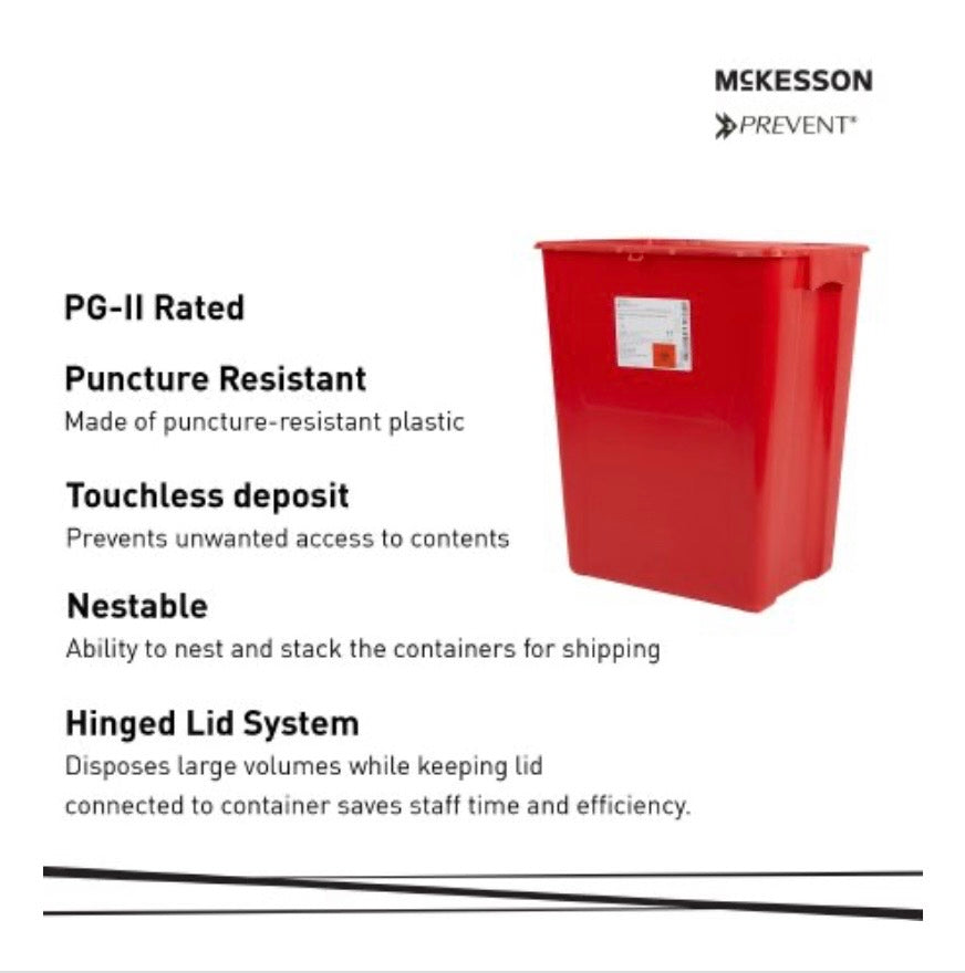 McKesson Prevent Sharps Container, 18 Gallon, 24-3/5 x 17-3/10 x 13 Inch