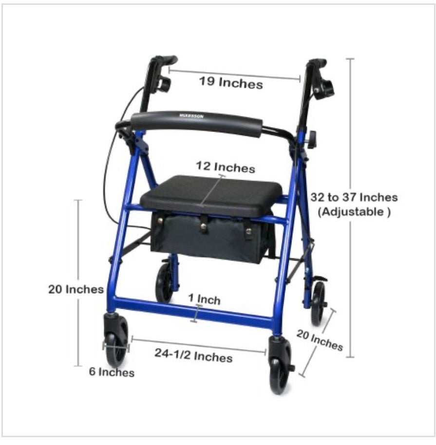 McKesson Folding Aluminum Four-Wheel Rollator, Blue